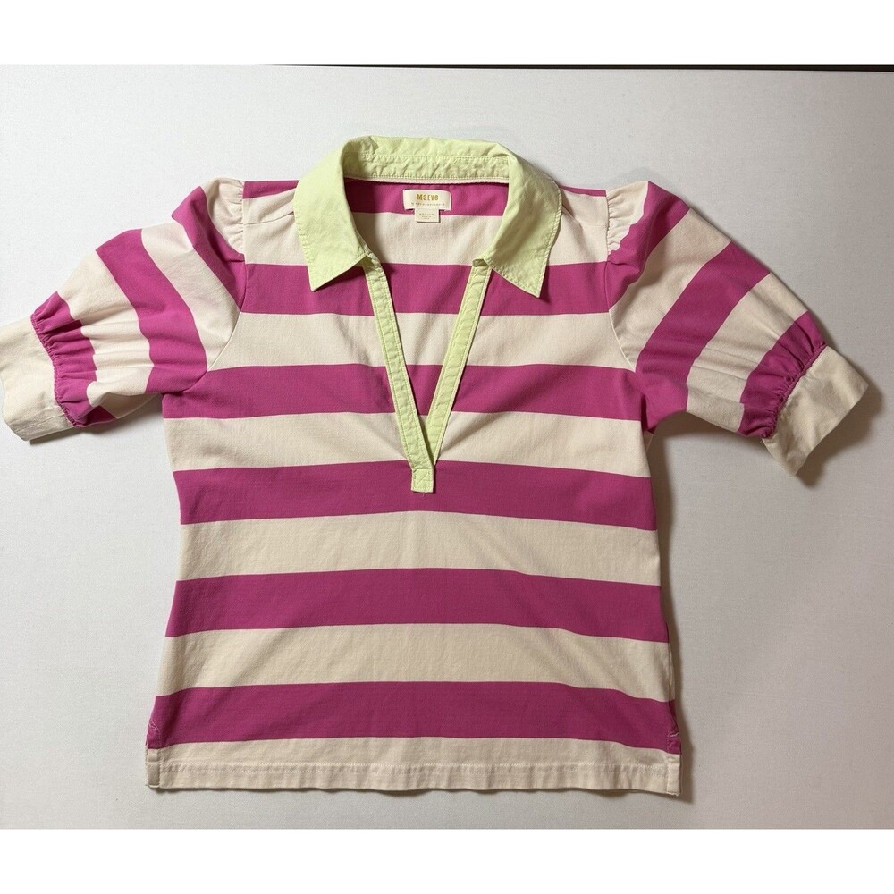 Maeve by Anthropologie Women's Pink Striped Cotton Short Sleeve Top Size Medium